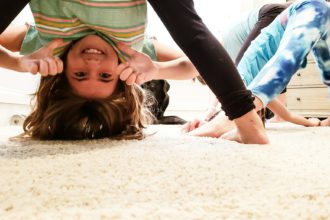 Portraits of faces and emotions of happiness in fitness in funniest photos in home exercise.